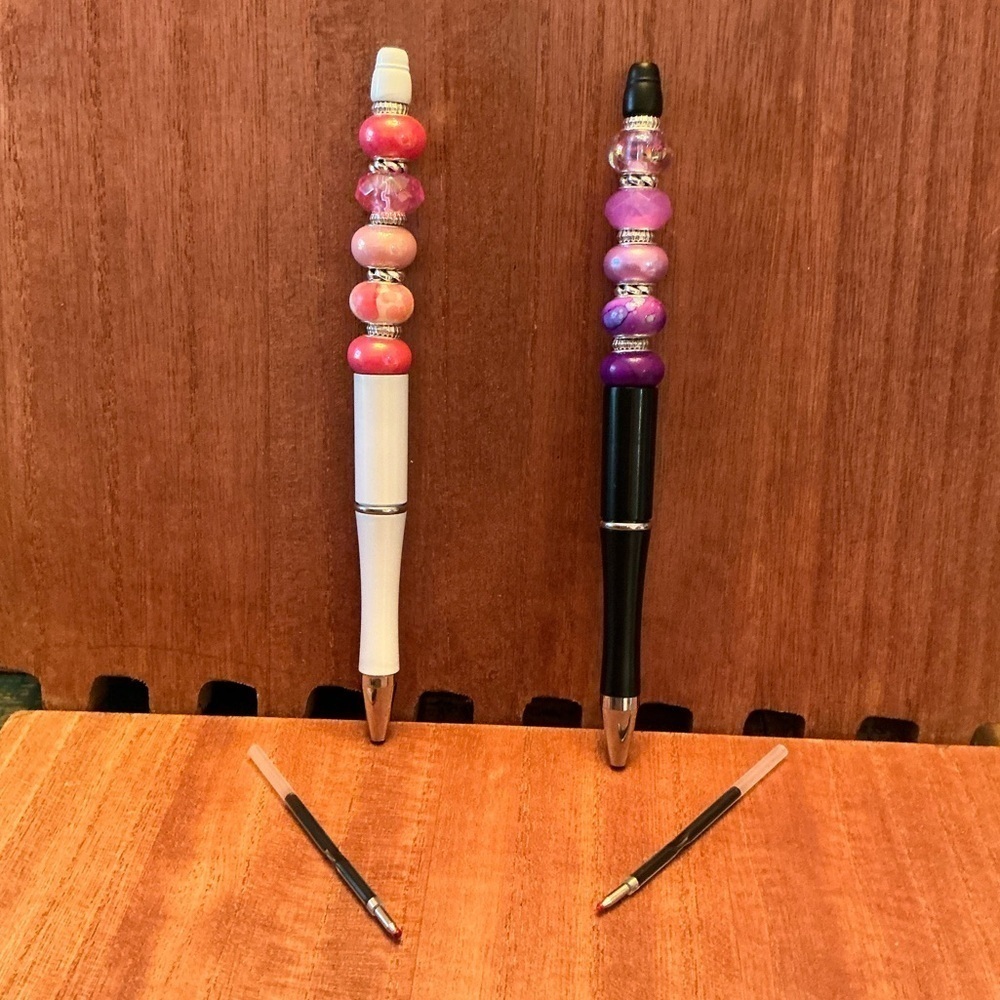 Hand Crafted Beaded Pens Set of 2 with ink refill, Ballpoint Black